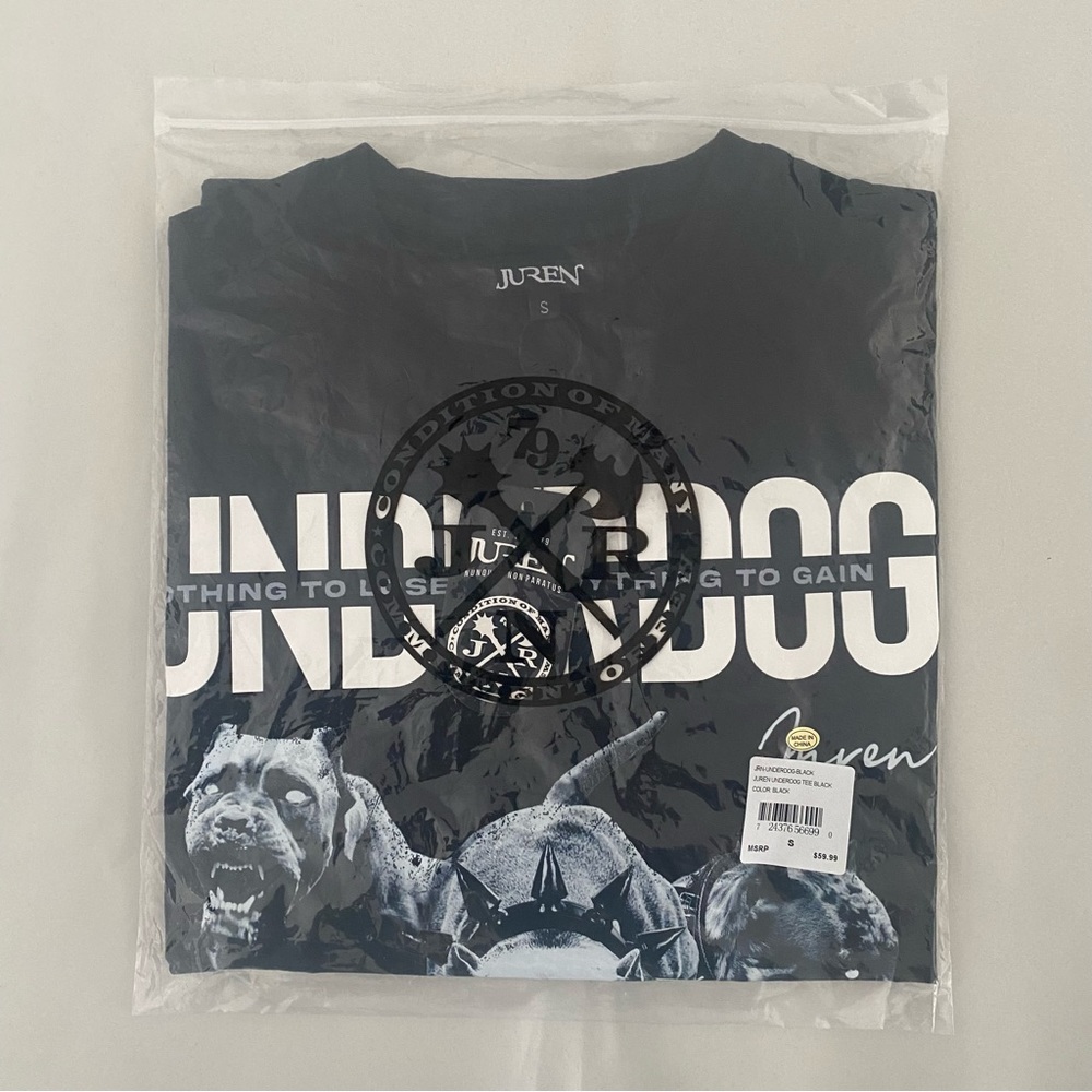 Men’s Underdog Printed Short Sleeve T-Shirt Black Juren Clothing Size S - Picture 5 of 8